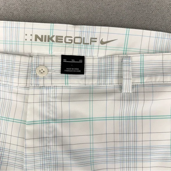 Nike Golf Shorts Mens 40 White Bermuda Plaid Stretch Performance Long 11” Inseam - Picture 10 of 13
